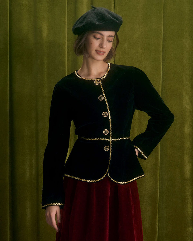 The Contrast Trim Velvet Jacket Outerwear - RIHOAS