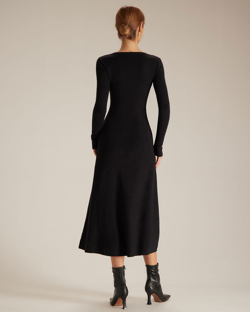 The Contrast V-Neck Sweater Dress Dresses - RIHOAS