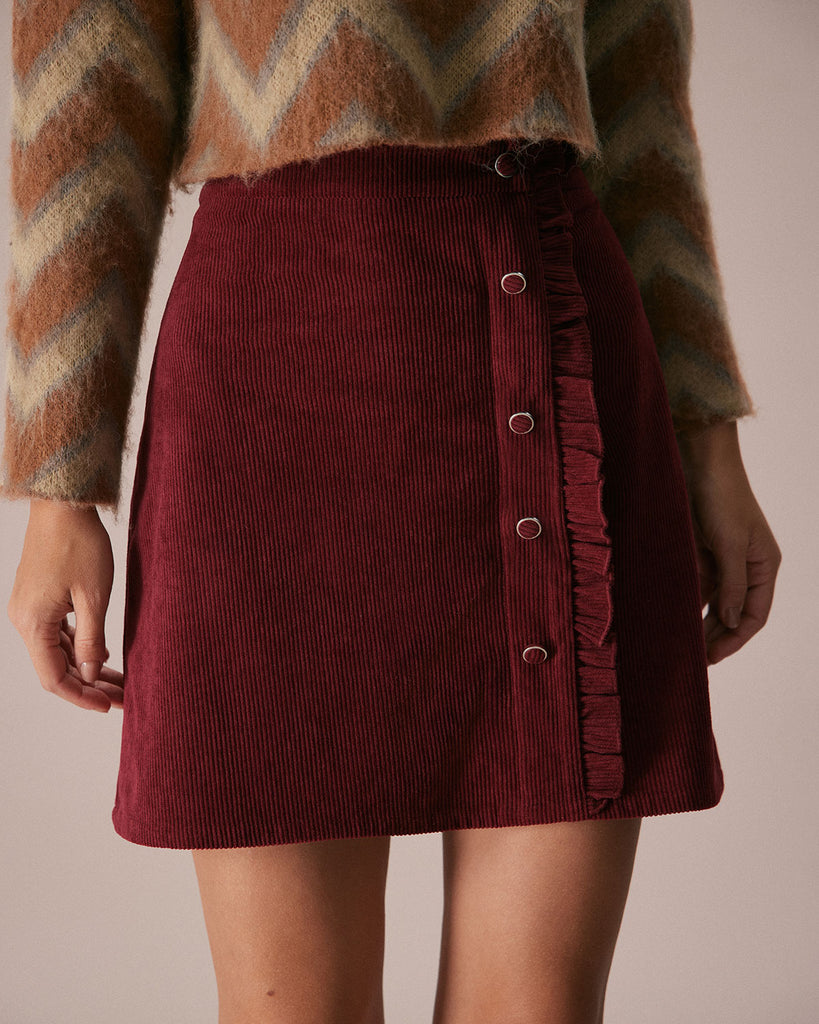 The Corduroy Ruffle Mini Skirt Red Bottoms - RIHOAS