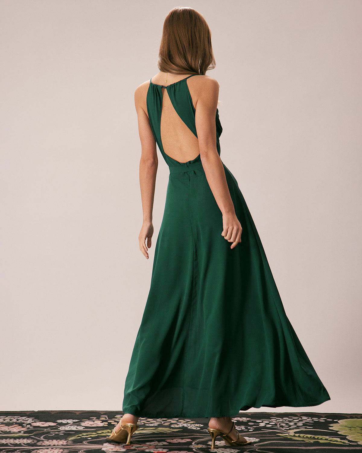 Green Cowl Neck Cutout Back Maxi Dress Reviews Navy Dresses
