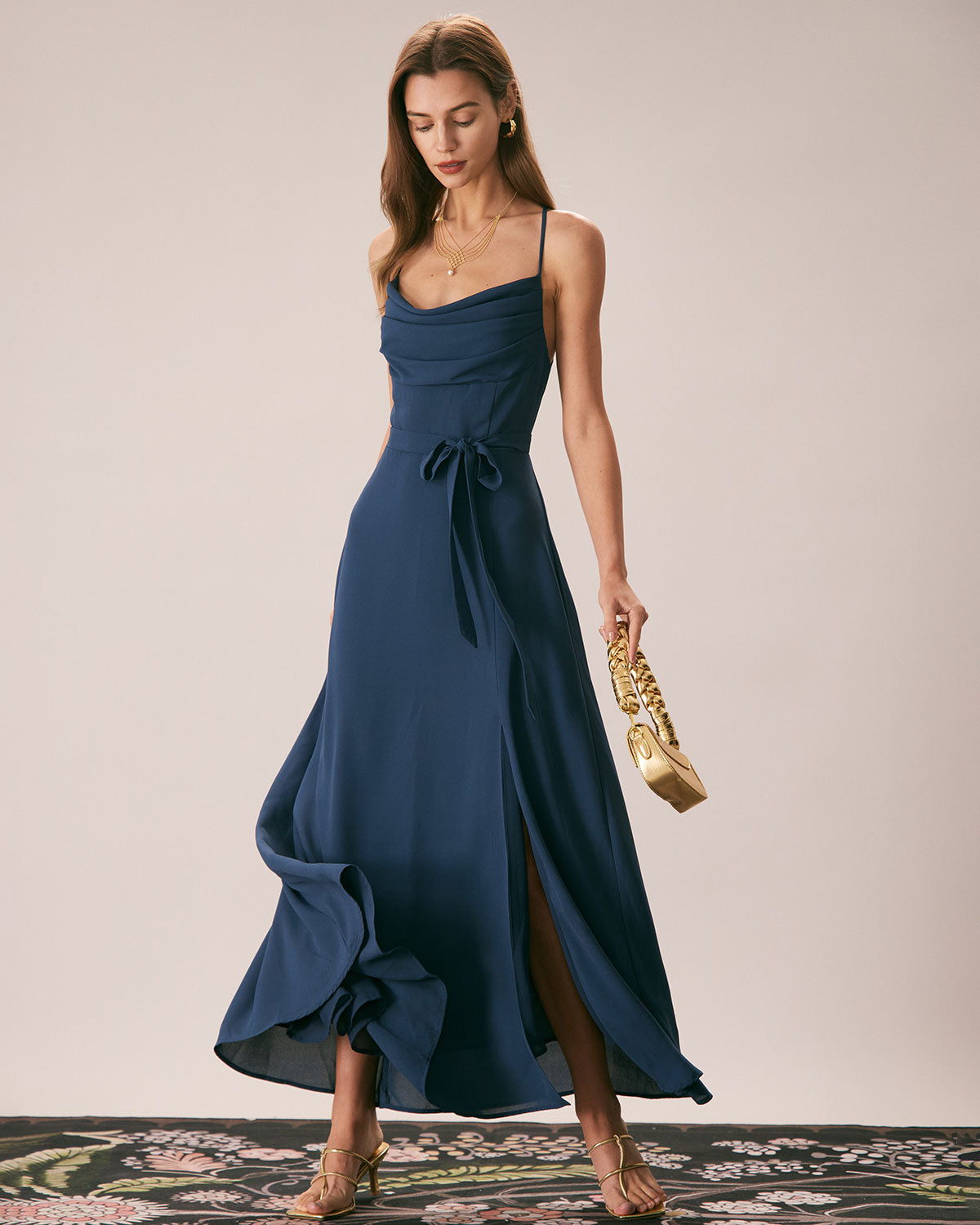 The Navy Cowl Neck Cutout Back Maxi Dress & Reviews - Navy - Dresses | RIHOAS The Navy Cowl Neck Cutout Back Maxi Dress & Reviews - Navy - Dresses | RIHOAS