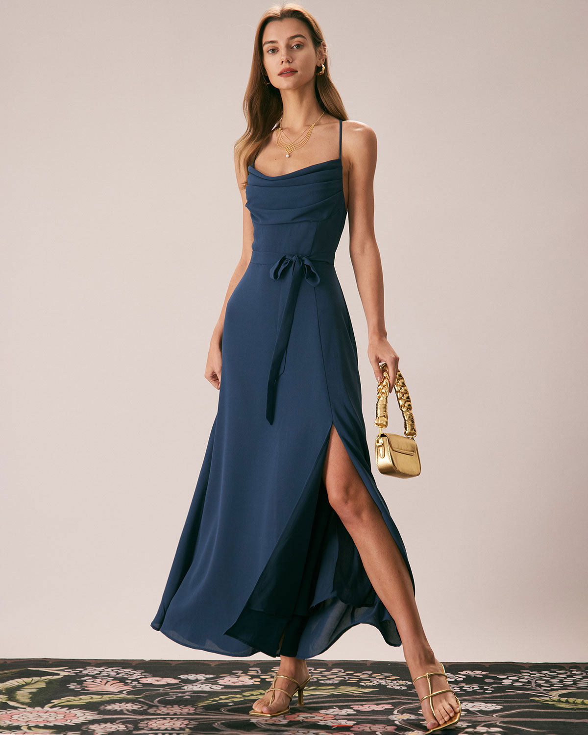 Cowl Neck Cutout Back Maxi Dress