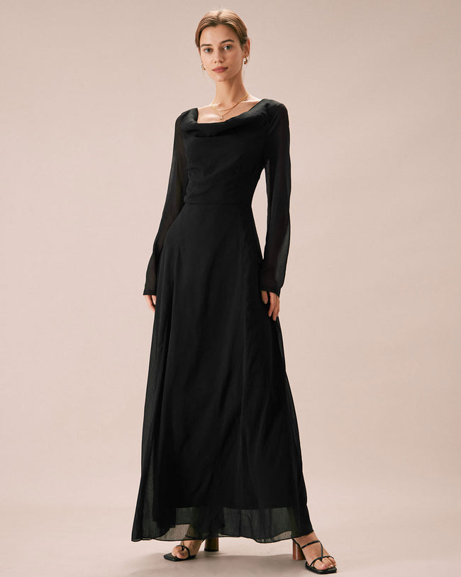 Cowl neck long sleeve maxi dress sale