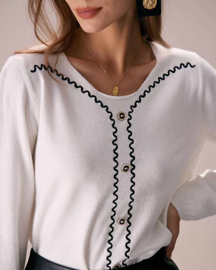 The Crew Neck Buttoned Knit Top Tops - RIHOAS