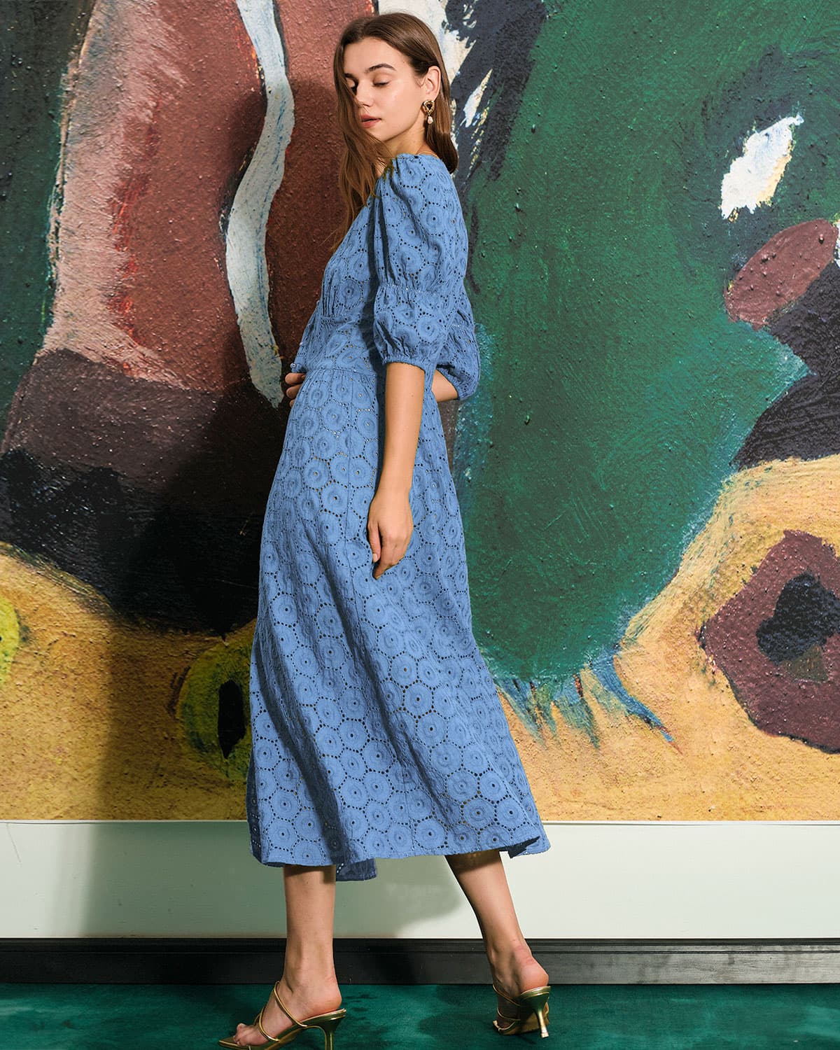The Blue Puff Sleeve Cutout Slit Maxi Dress - The Blue Puff Sleeve Cutout Slit Maxi Dress - Blue - Dresses | RIHOAS The Blue Puff Sleeve Cutout Slit Maxi Dress - The Blue Puff Sleeve Cutout Slit Maxi Dress - Blue - Dresses | RIHOAS