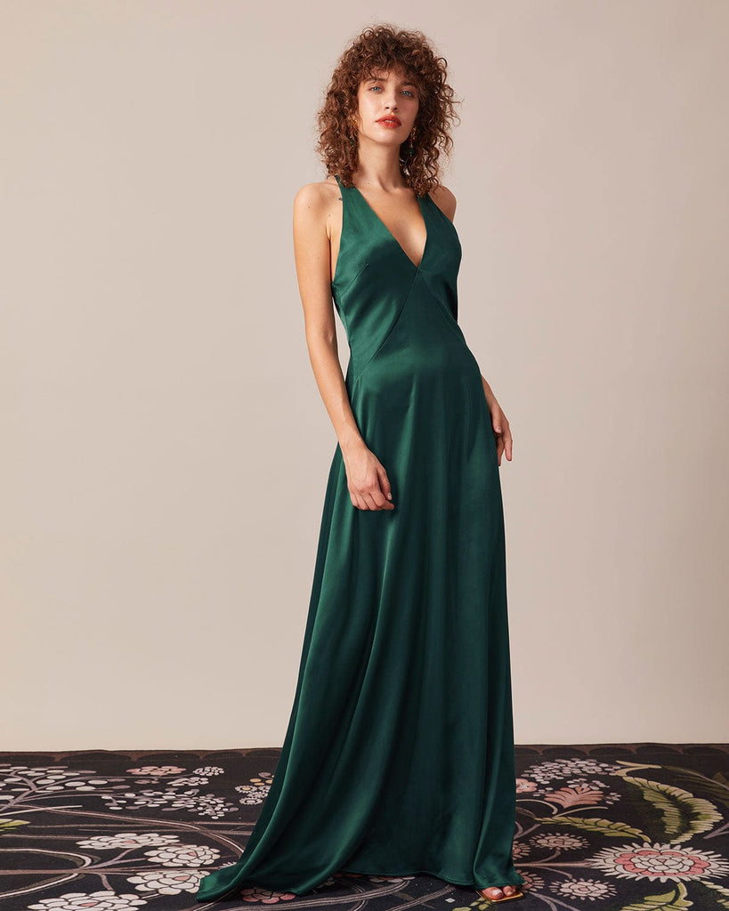 The Deep V Neck Backless Maxi Dress Dresses - RIHOAS