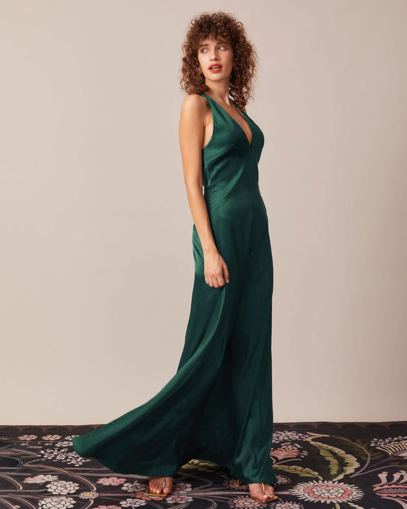 The Deep V Neck Backless Maxi Dress Dresses - RIHOAS