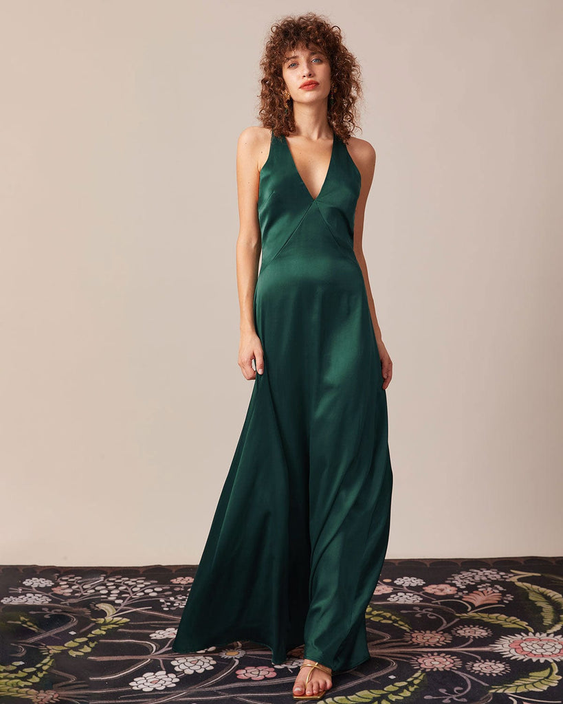 The Deep V Neck Backless Maxi Dress Dresses - RIHOAS