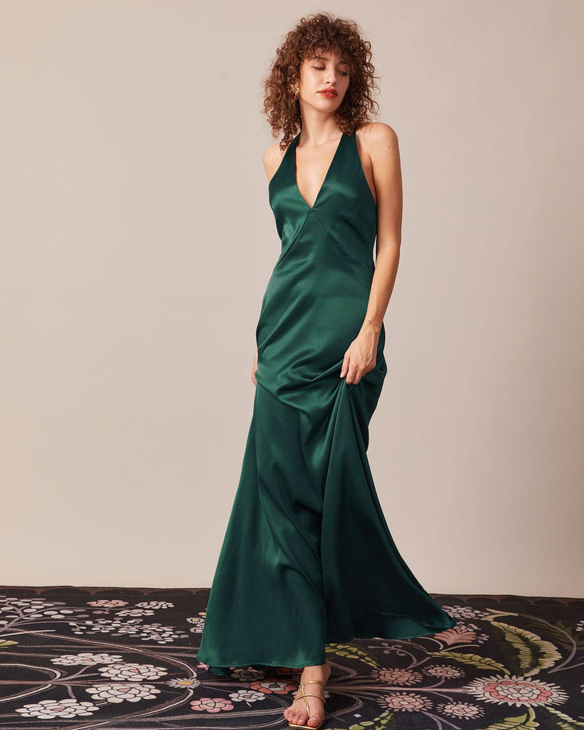The Deep V Neck Backless Maxi Dress Dresses - RIHOAS