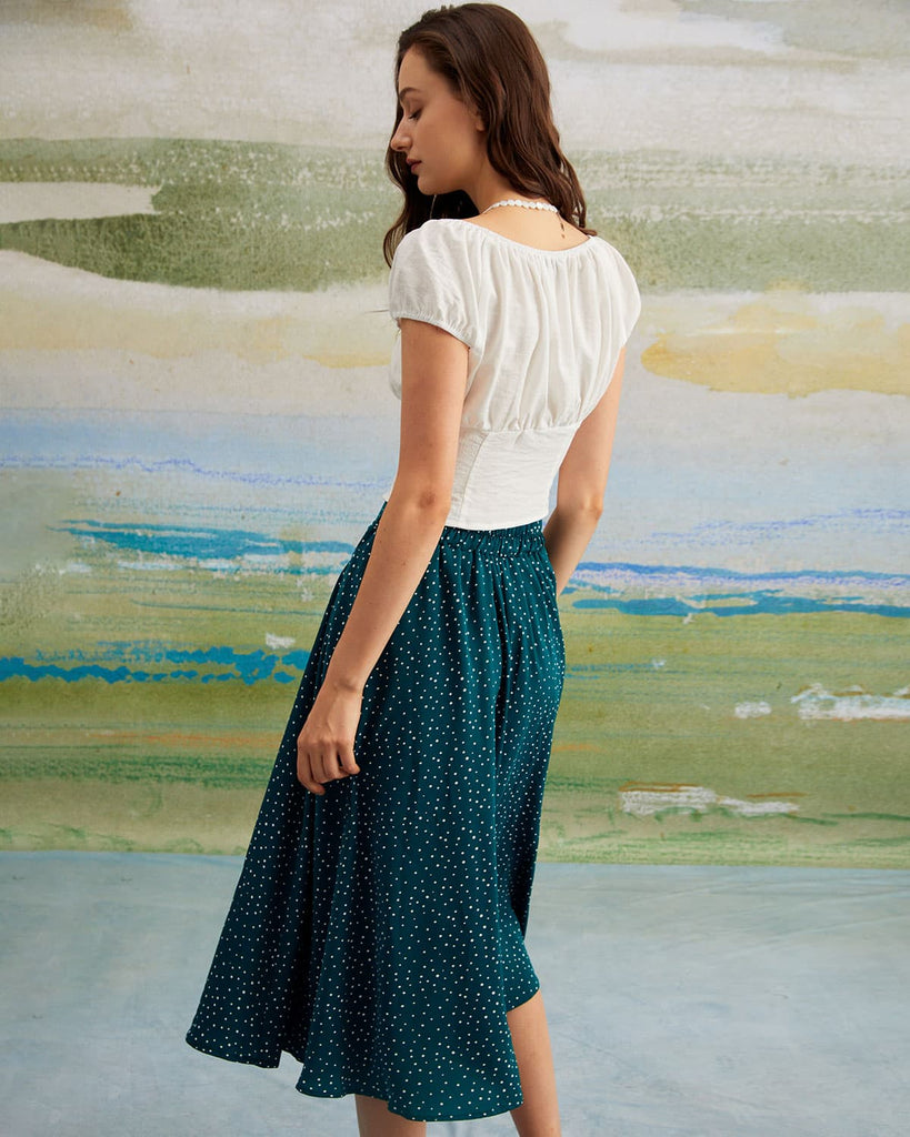 The Elastic Waist Polka Dot Midi Skirt Bottoms - RIHOAS