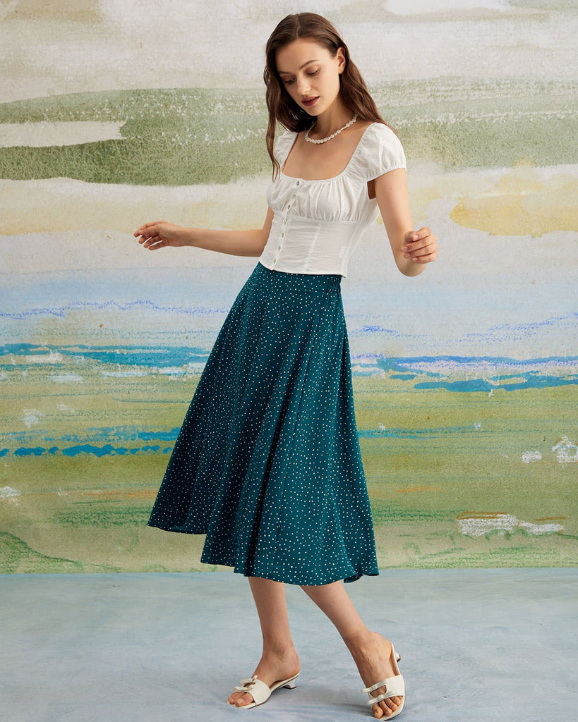 The Elastic Waist Polka Dot Midi Skirt Bottoms - RIHOAS