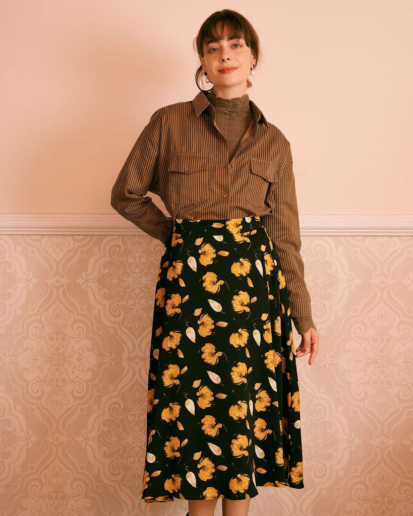The Floral A-Line Midi Skirt Bottoms - RIHOAS