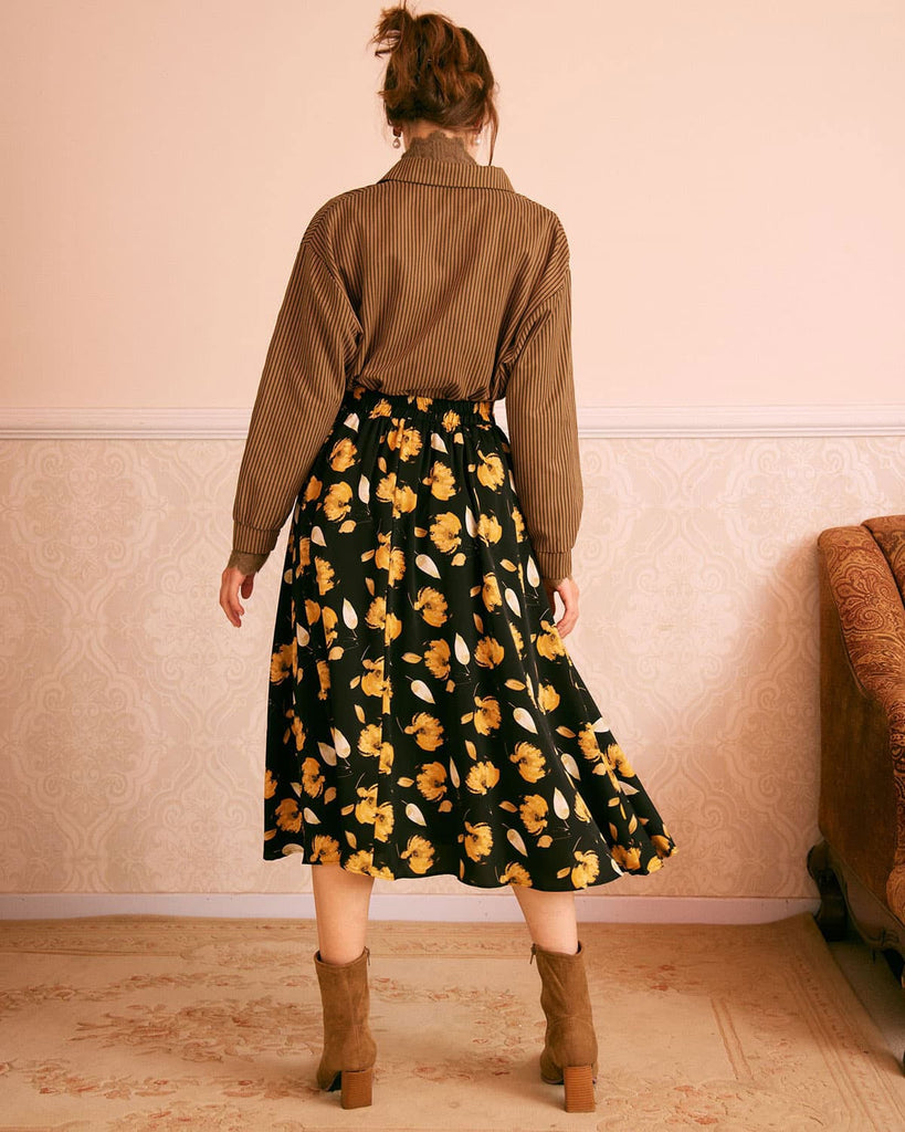 The Floral A-Line Midi Skirt Bottoms - RIHOAS