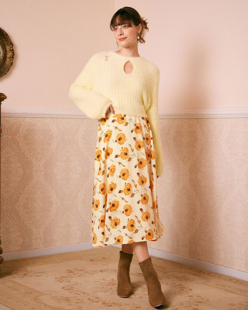 The Floral A-Line Midi Skirt Bottoms - RIHOAS