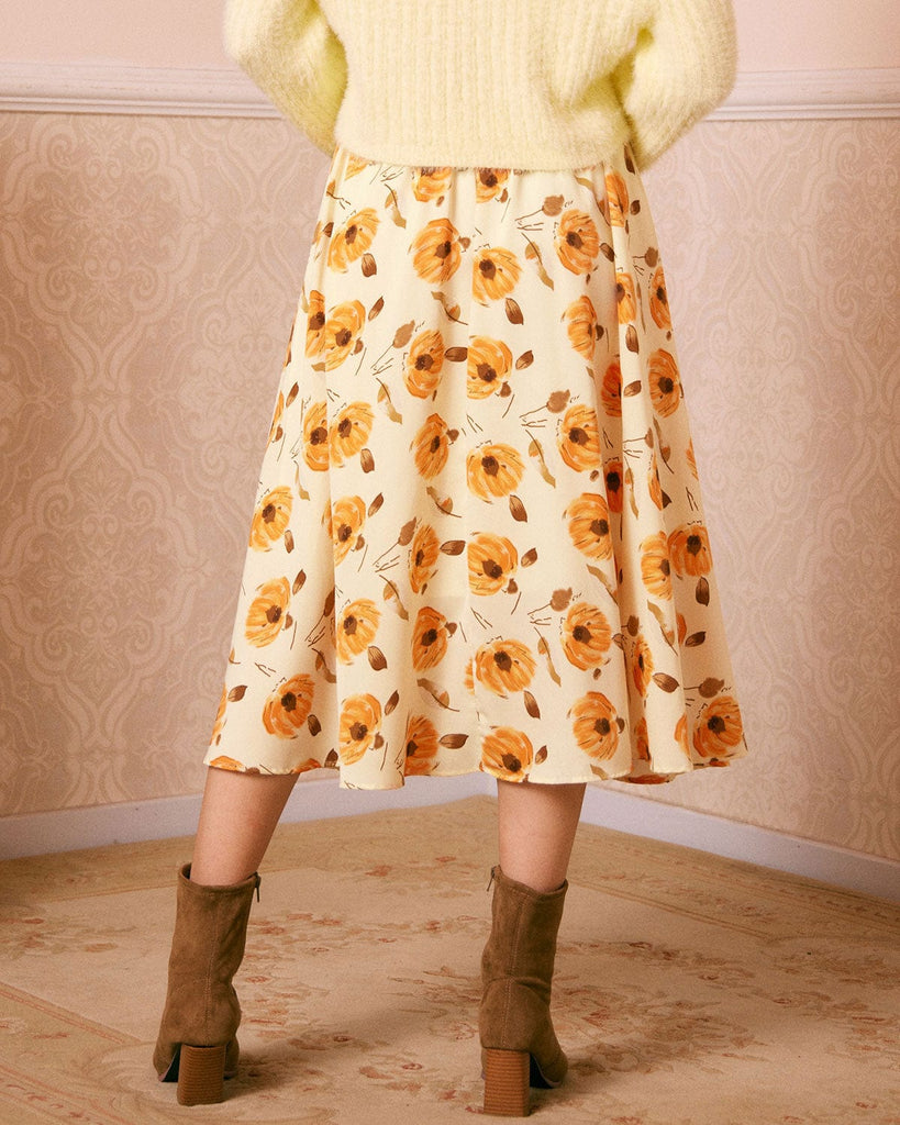 The Floral A-Line Midi Skirt Bottoms - RIHOAS