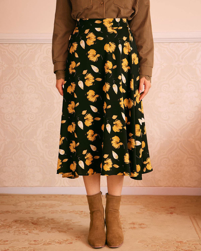 The Floral A-Line Midi Skirt Bottoms - RIHOAS