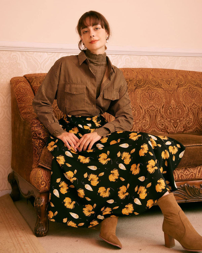 The Floral A-Line Midi Skirt Bottoms - RIHOAS