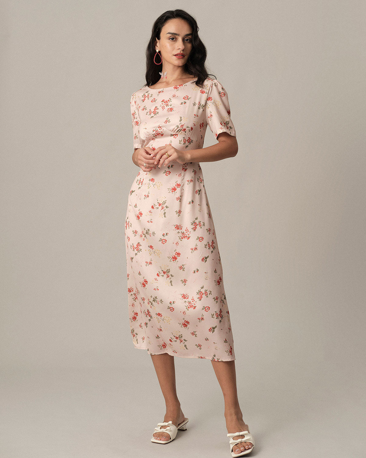 The Floral Tie Strap Cutout Midi Dress & Reviews - Light Pink - Dresses ...