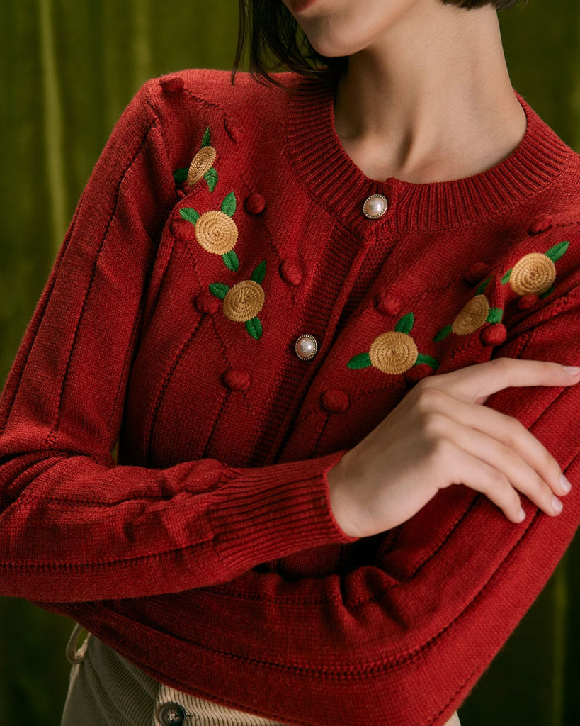 The Floral Embroidered Wool Cardigan Tops - RIHOAS