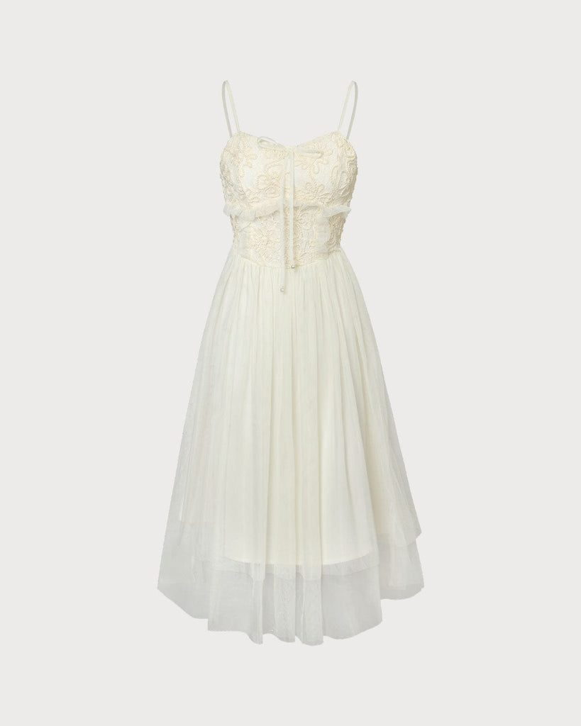 The Floral Mesh Cami Dress Beige Dresses - RIHOAS
