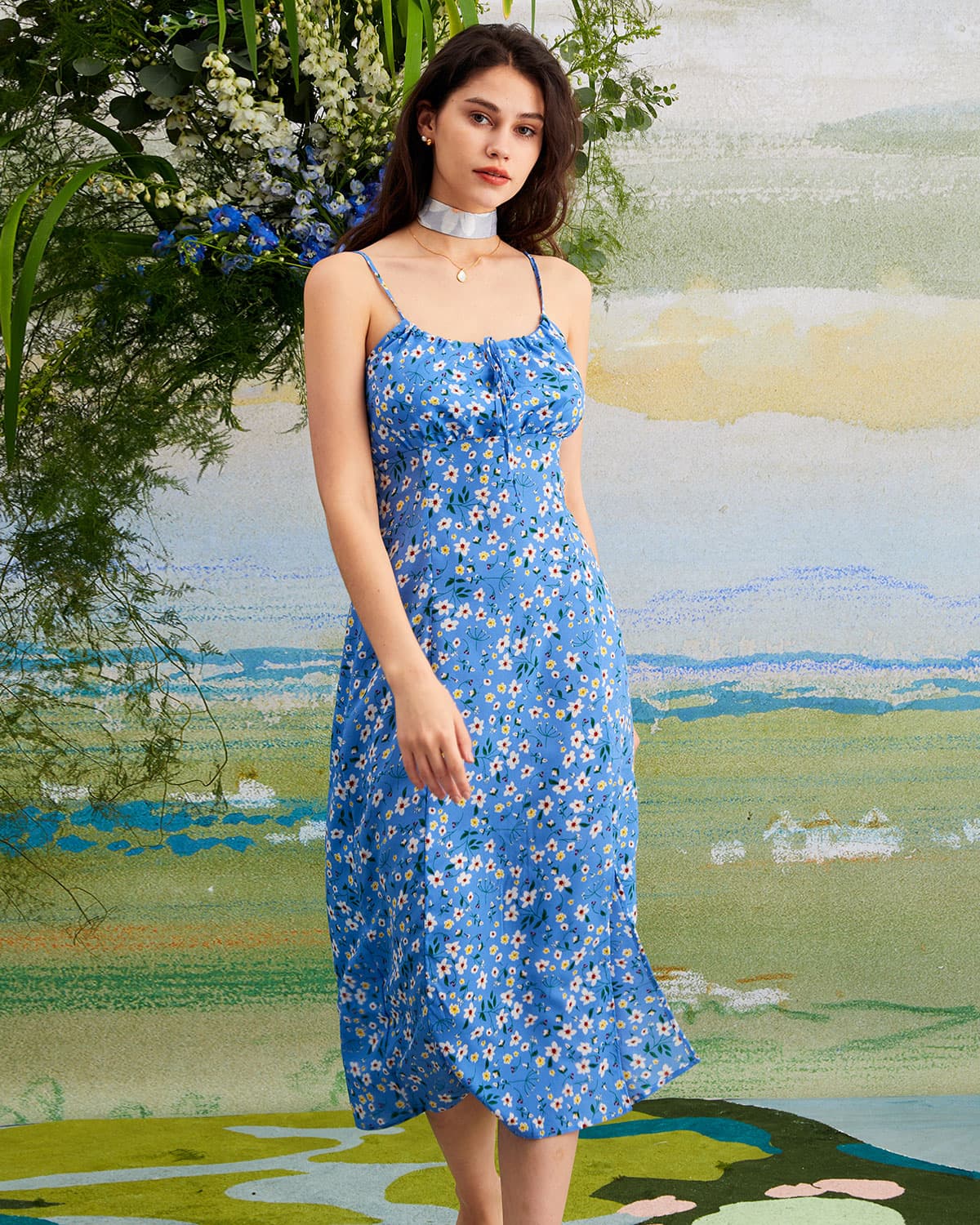 Teal floral midi clearance dress