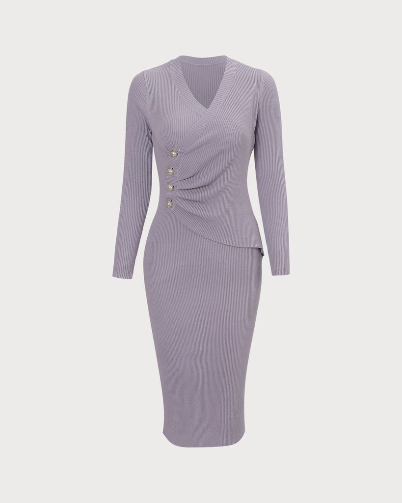 The French V-Neck Slim Dress Purple Dresses - RIHOAS