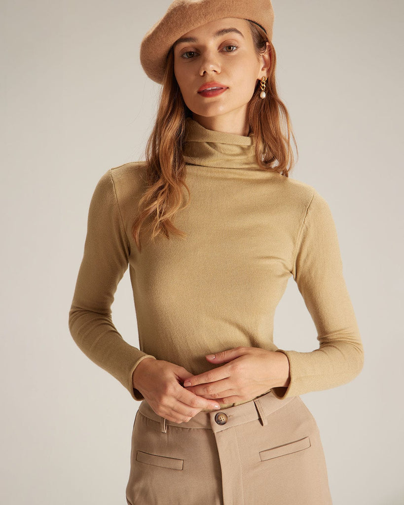The Ginger Turtleneck Stretch Knit Top Ginger Tops - RIHOAS
