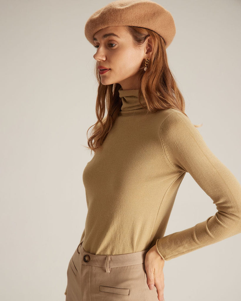 The Ginger Turtleneck Stretch Knit Top Tops - RIHOAS