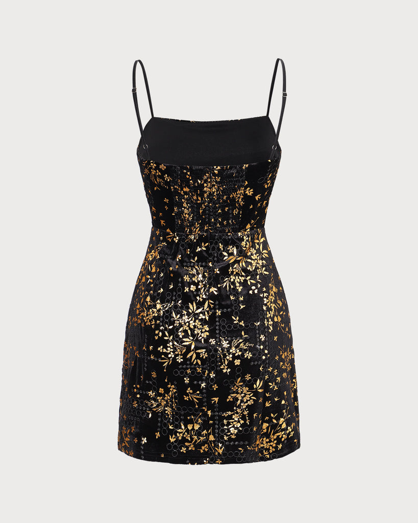 The Gold Floral Velvet Dress Dresses - RIHOAS
