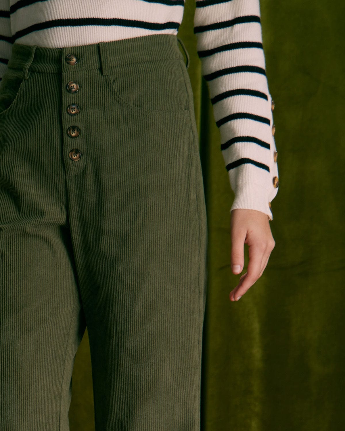 The Green Button Corduroy Wide Leg Pants & Reviews - Green