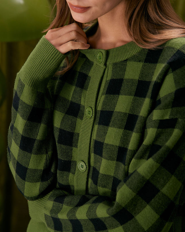 Green crew neck cardigan hot sale