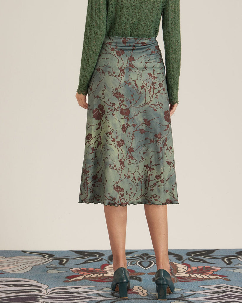 The Green Floral Lace Frim Midi Skirt Bottoms - RIHOAS