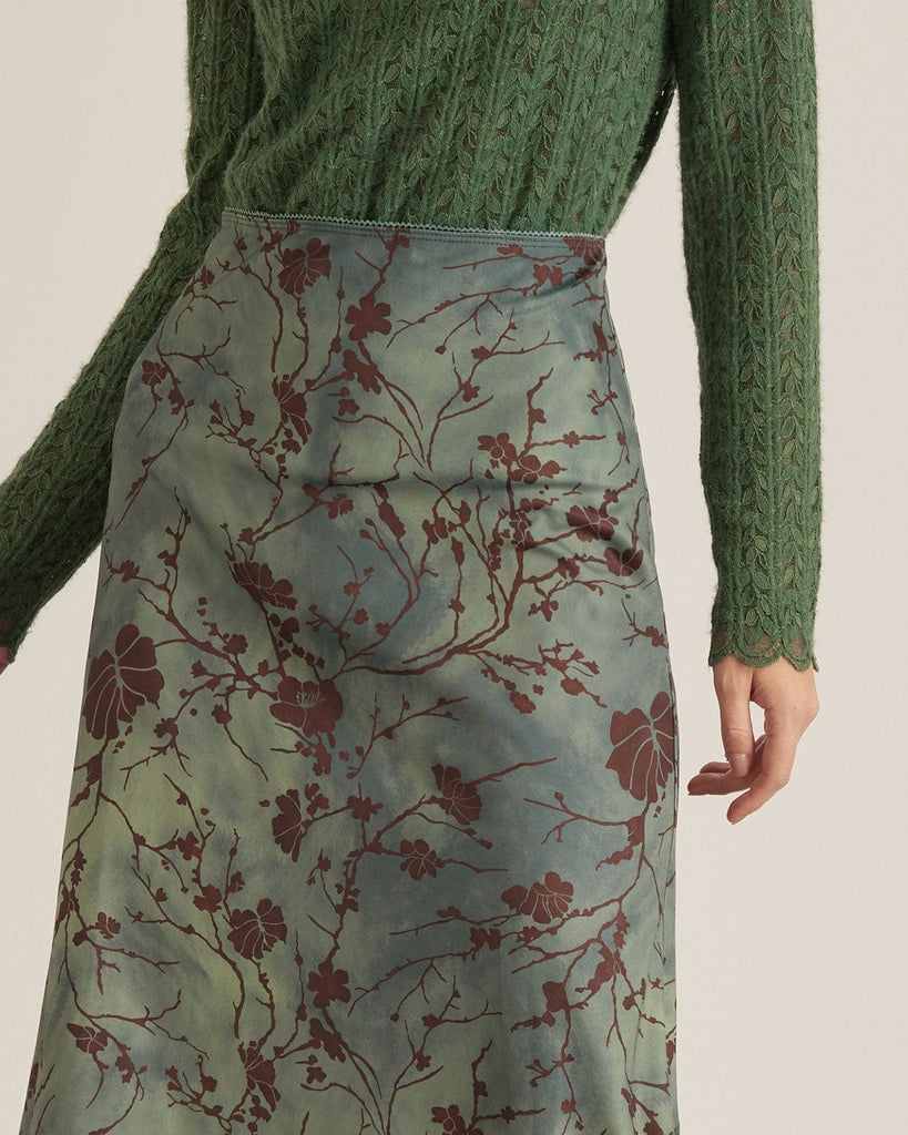 The Green Floral Lace Frim Midi Skirt Bottoms - RIHOAS