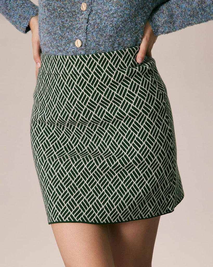 The Green Geometric Knit Mini Skirt Green Bottoms - RIHOAS