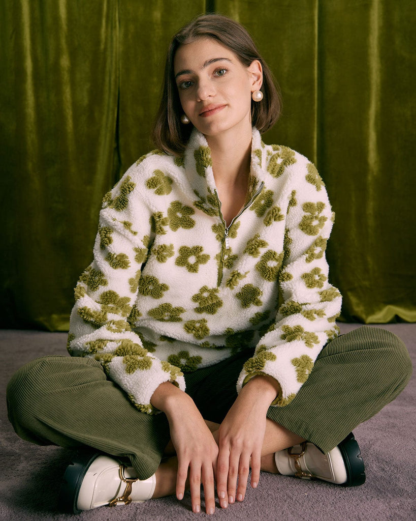 The Green Half Zip Fleece Sweatshirt Tops - RIHOAS