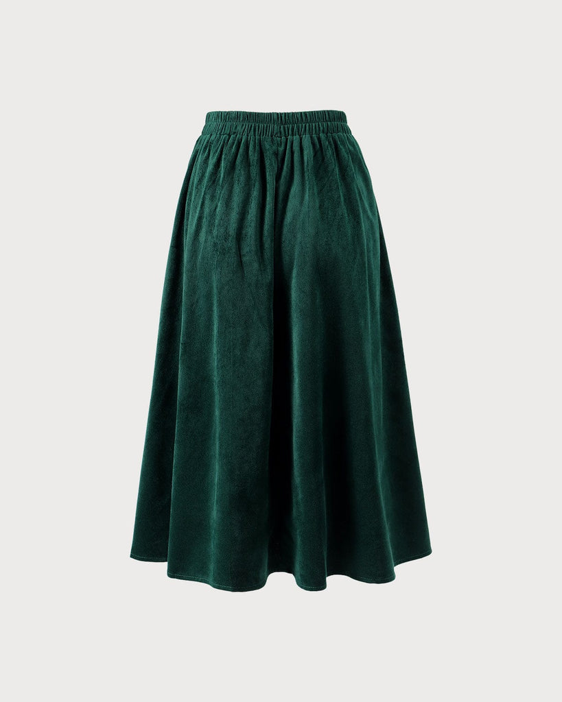 The Green High Waisted Corduroy Skirt Bottoms - RIHOAS