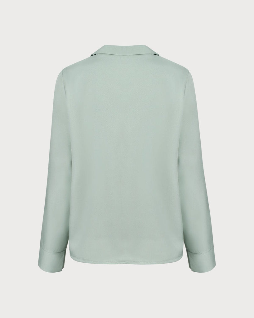The Green Lapel Solid Button Shirt Tops - RIHOAS