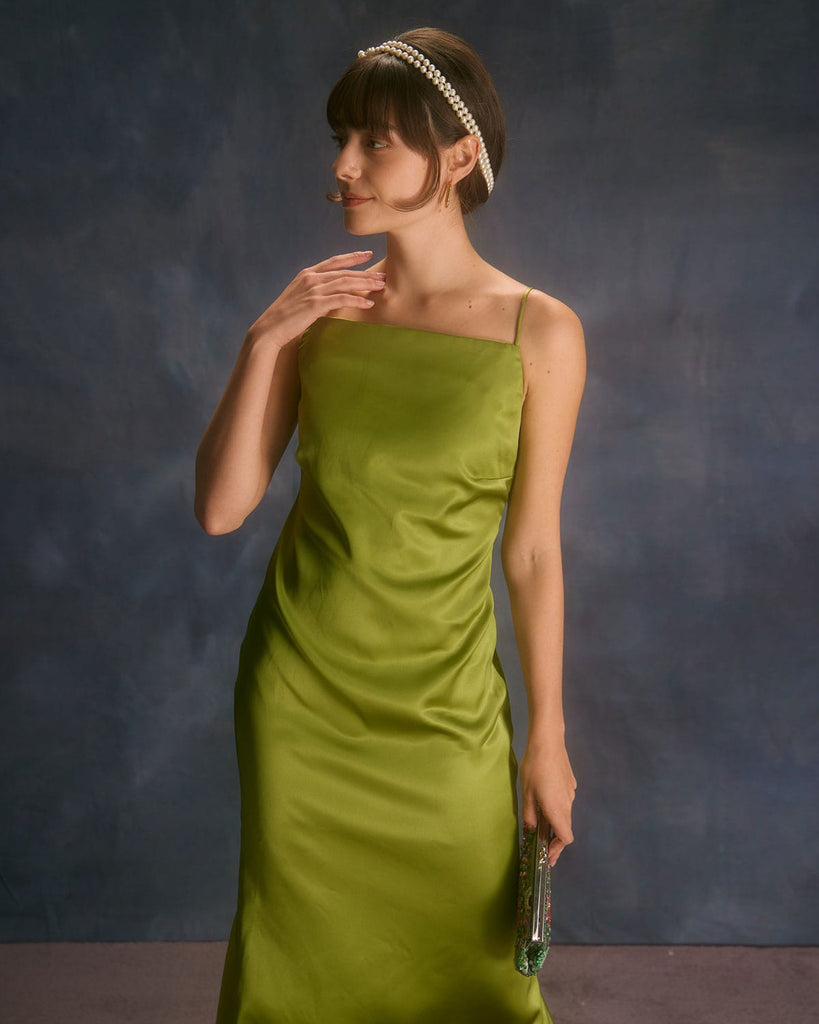 The Green Satin Mermaid Maxi Dress Dresses - RIHOAS