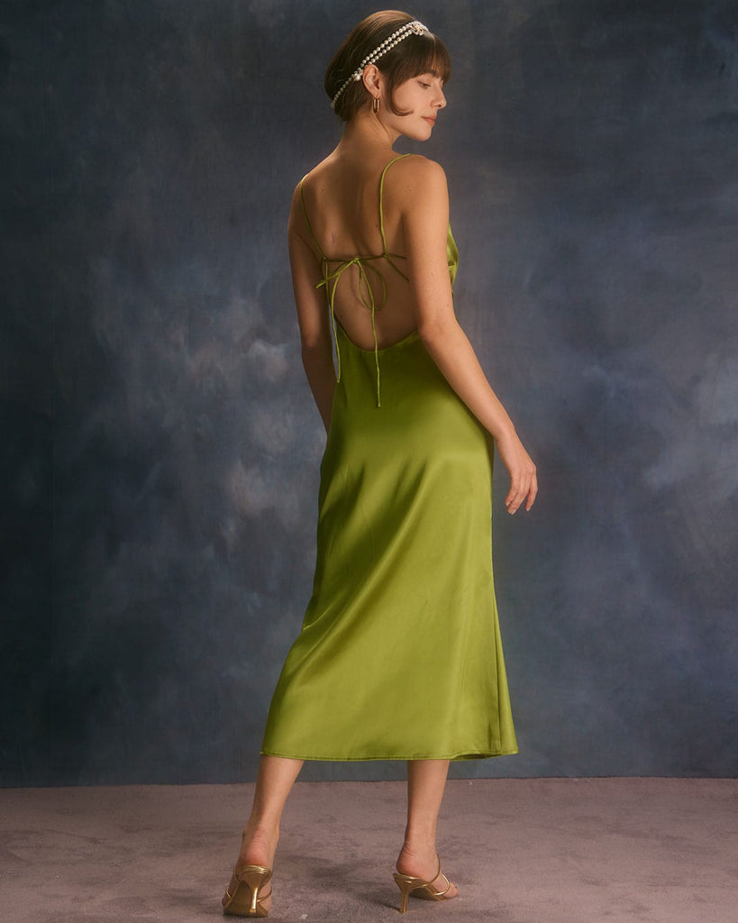 The Green Satin Mermaid Maxi Dress Dresses - RIHOAS