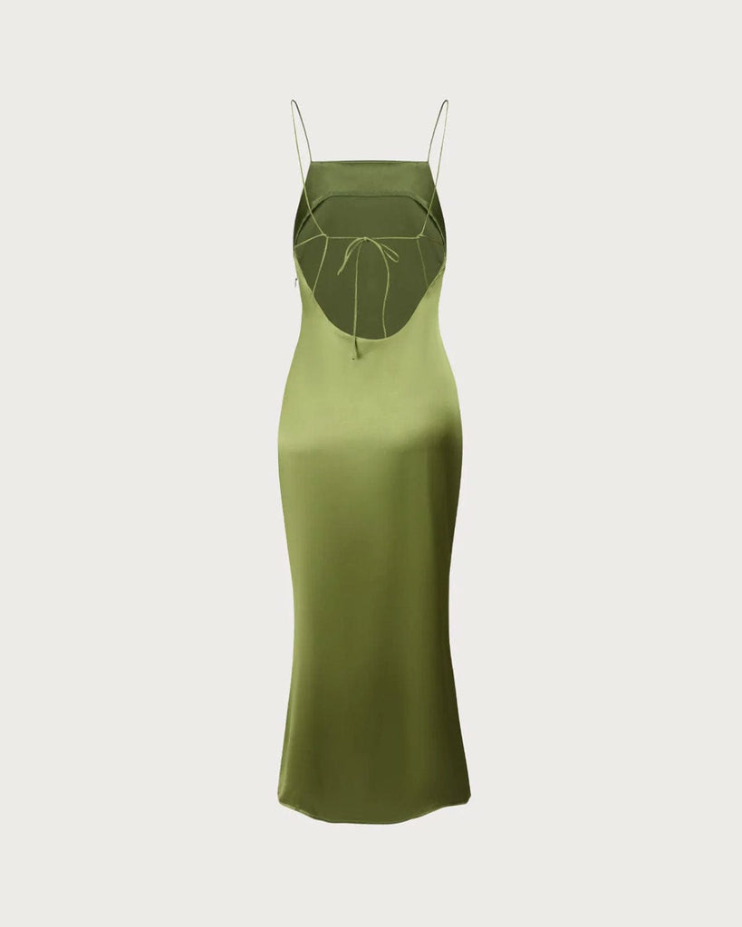 The Green Satin Mermaid Maxi Dress Dresses - RIHOAS