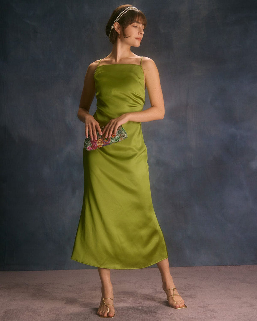 The Green Satin Mermaid Maxi Dress Dresses - RIHOAS