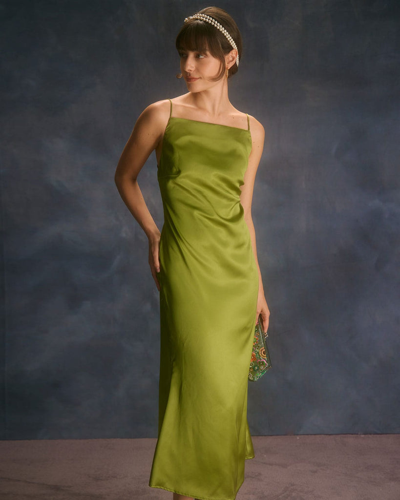 The Green Satin Mermaid Maxi Dress Green Dresses - RIHOAS