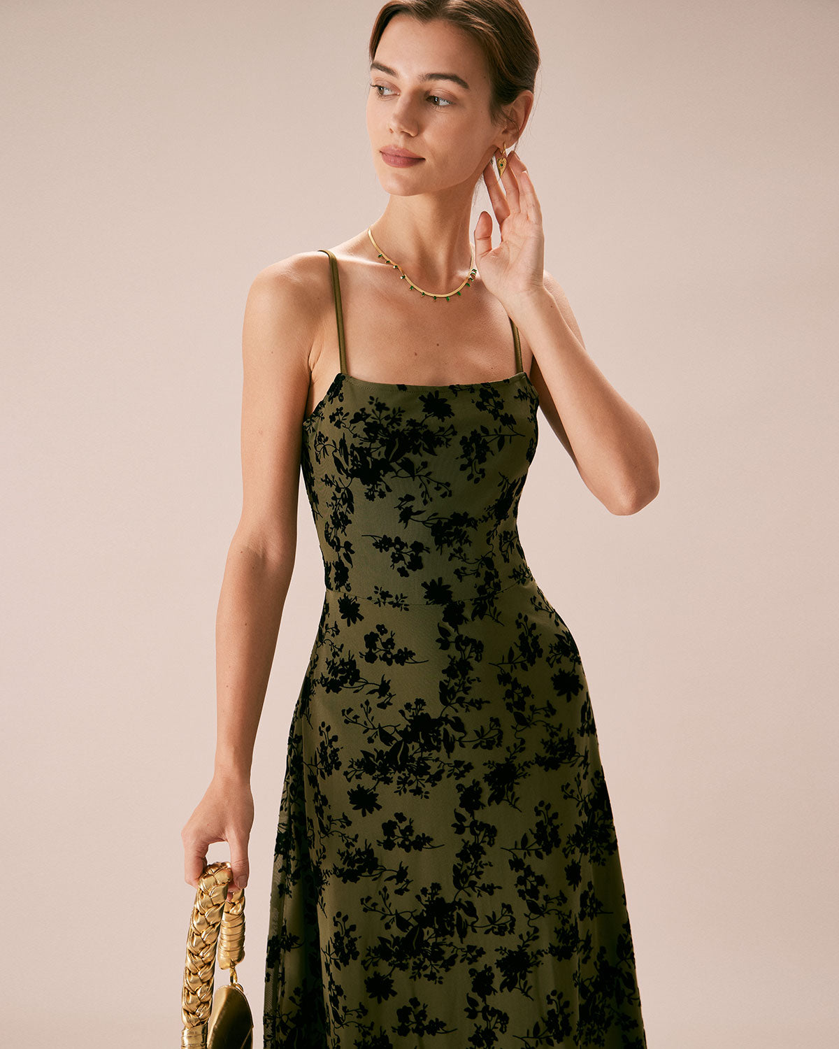 The Green Floral Burnout A-Line Slip Midi Dress & Reviews - Green - Dresses | RIHOAS The Green Floral Burnout A-Line Slip Midi Dress & Reviews - Green - Dresses | RIHOAS