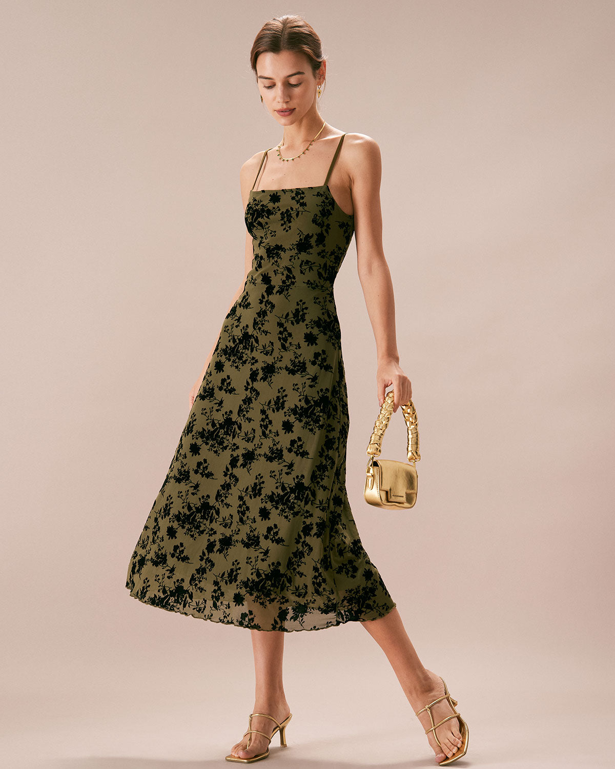 The Green Floral Burnout A-Line Slip Midi Dress & Reviews - Green
