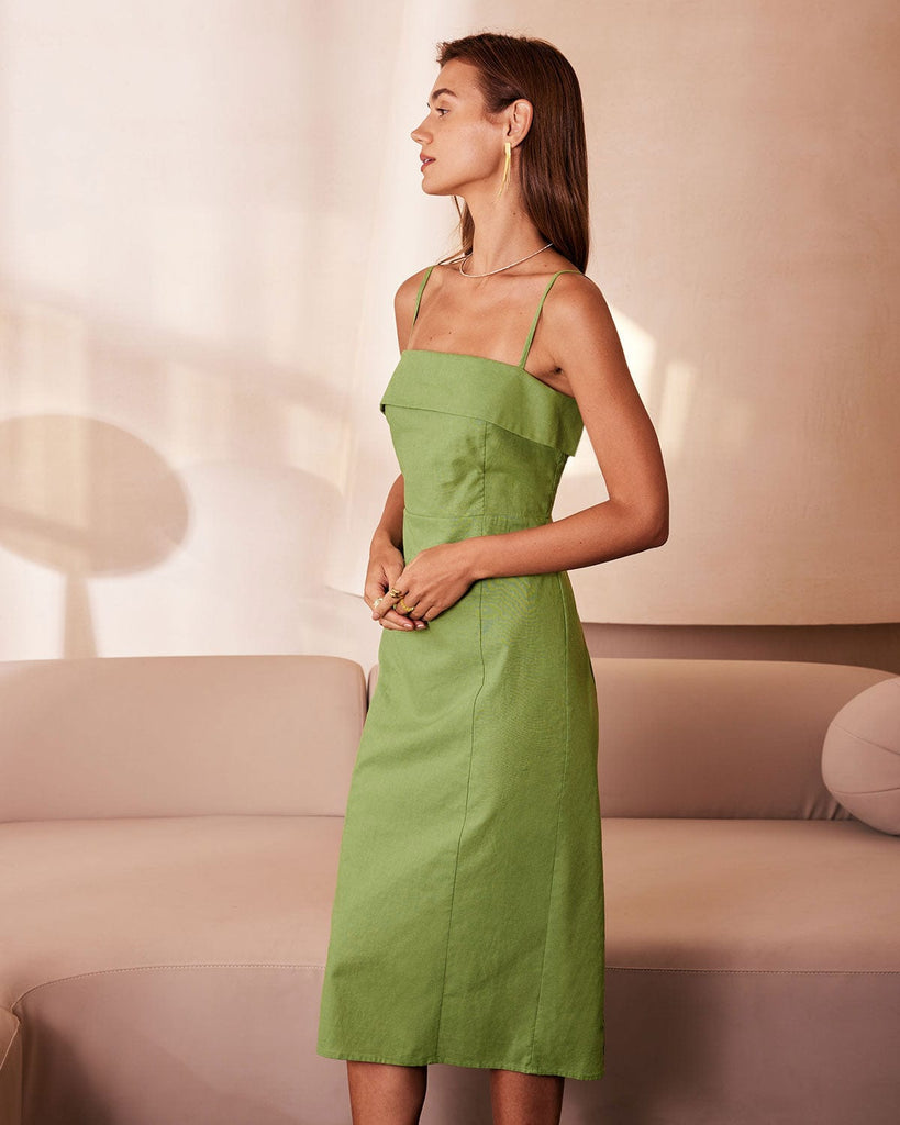 The Green Slit Slip Midi Dress Dresses - RIHOAS