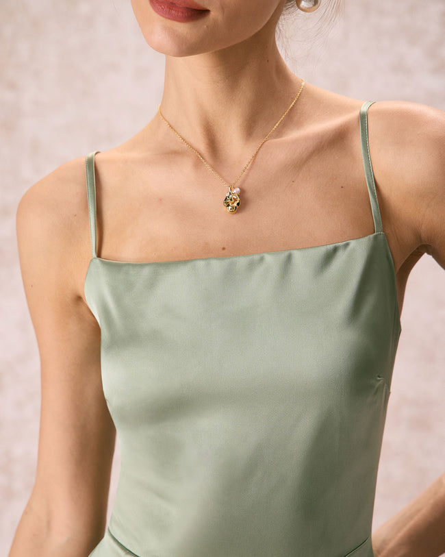 The Green Square Neck Satin Slip Midi Dress & Reviews - Green - Dresses ...