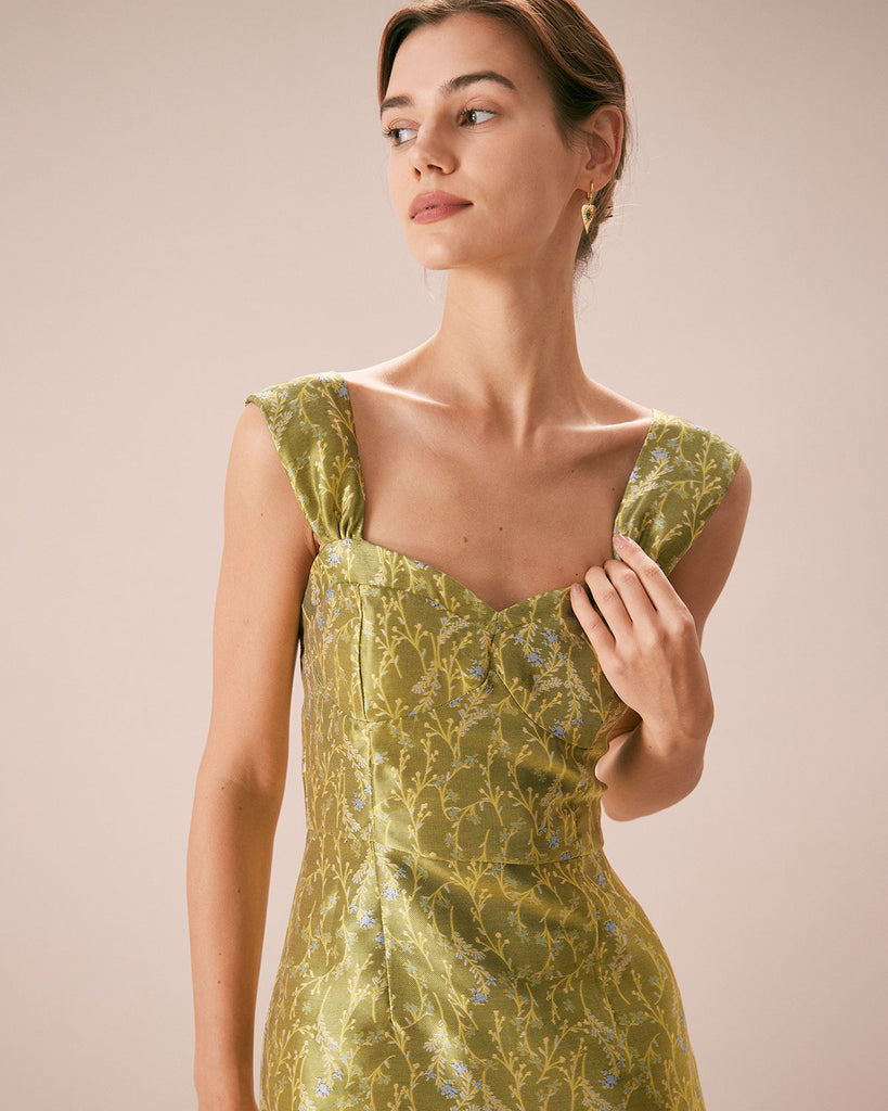 The Green Sweetheart Neck Floral Maxi Dress Dresses - RIHOAS