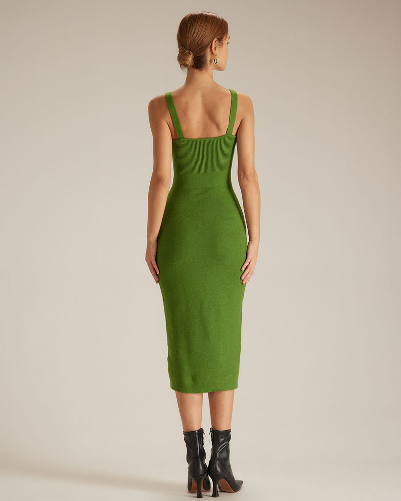 The Green Sweetheart Neck Knit Midi Dress Dresses - RIHOAS