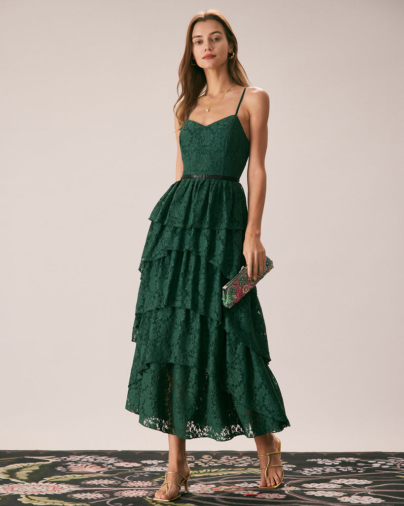 The Green Sweetheart Neck Lace Maxi Dress Green Dresses - RIHOAS