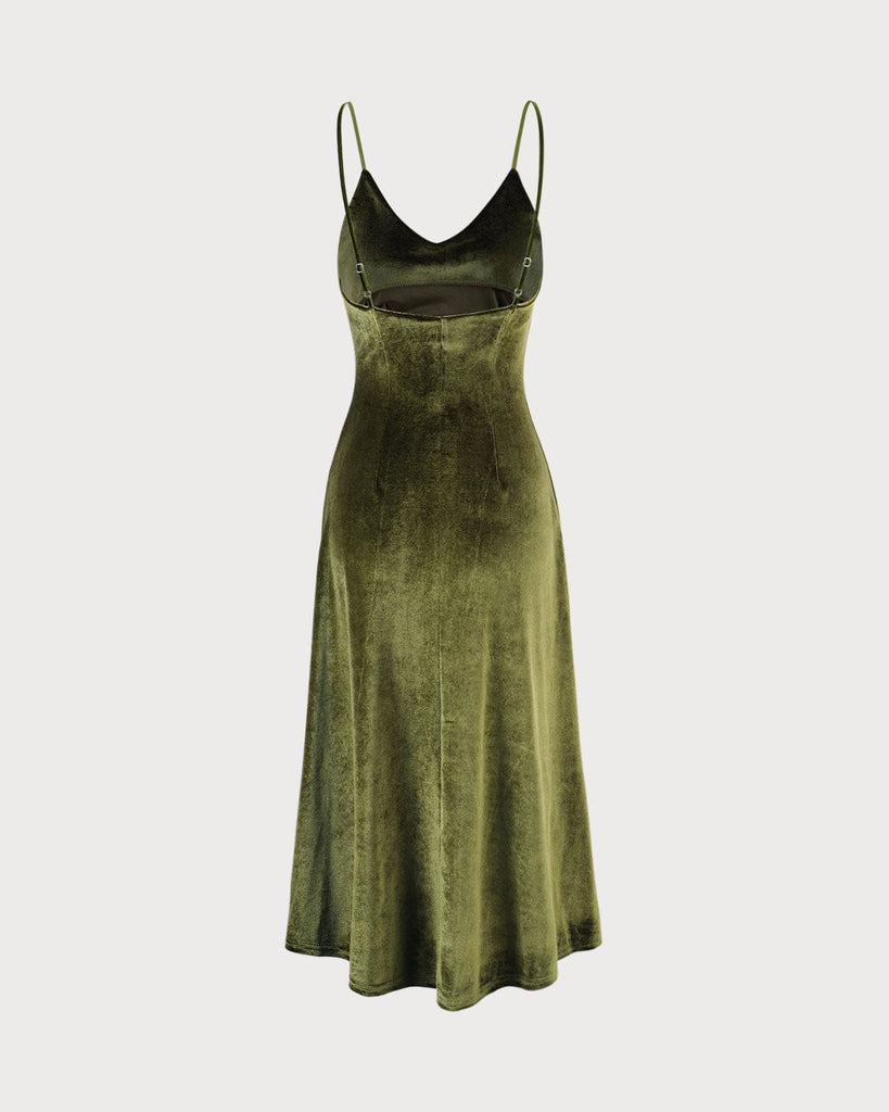 The Green V-Neck Velvet Dress Dresses - RIHOAS